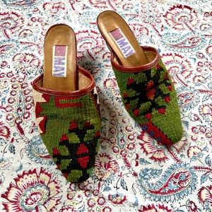 Vintage Kilim carpet tapestry mules